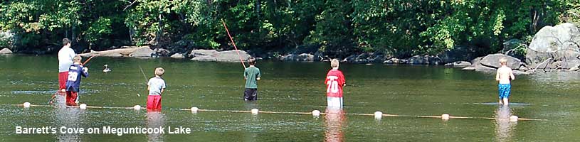 Family fishing in Barrett's Cove Megunticook Lake