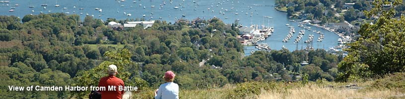 View of Camden Harbor from Mount Battie summit in Camden Hills State Park